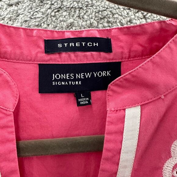 Jones New York Large Pink Tunic Top‎ Embroidered Floral V-Neck 3/4 Sleeves - Picture 3 of 10